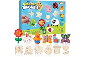 JOYIN 12 Wooden Magnet Creativity Arts & Crafts Painting Kit for Kids, Decorate Your Own Painting Gift for Halloween Crafts, Birthday Parties and Family Crafts, Party Favors for Boys Girls