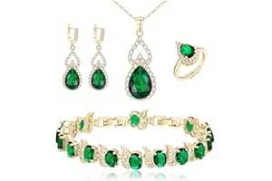 BriLove Wedding Jewelry Set for Women Bride Bridesmaid, Gorgeous Cubic Zirconia Teardrop Necklace Earrings Bracelet Adjustable Ring Jewelry Gift for Birthday/Anniversary/Mother’s Day