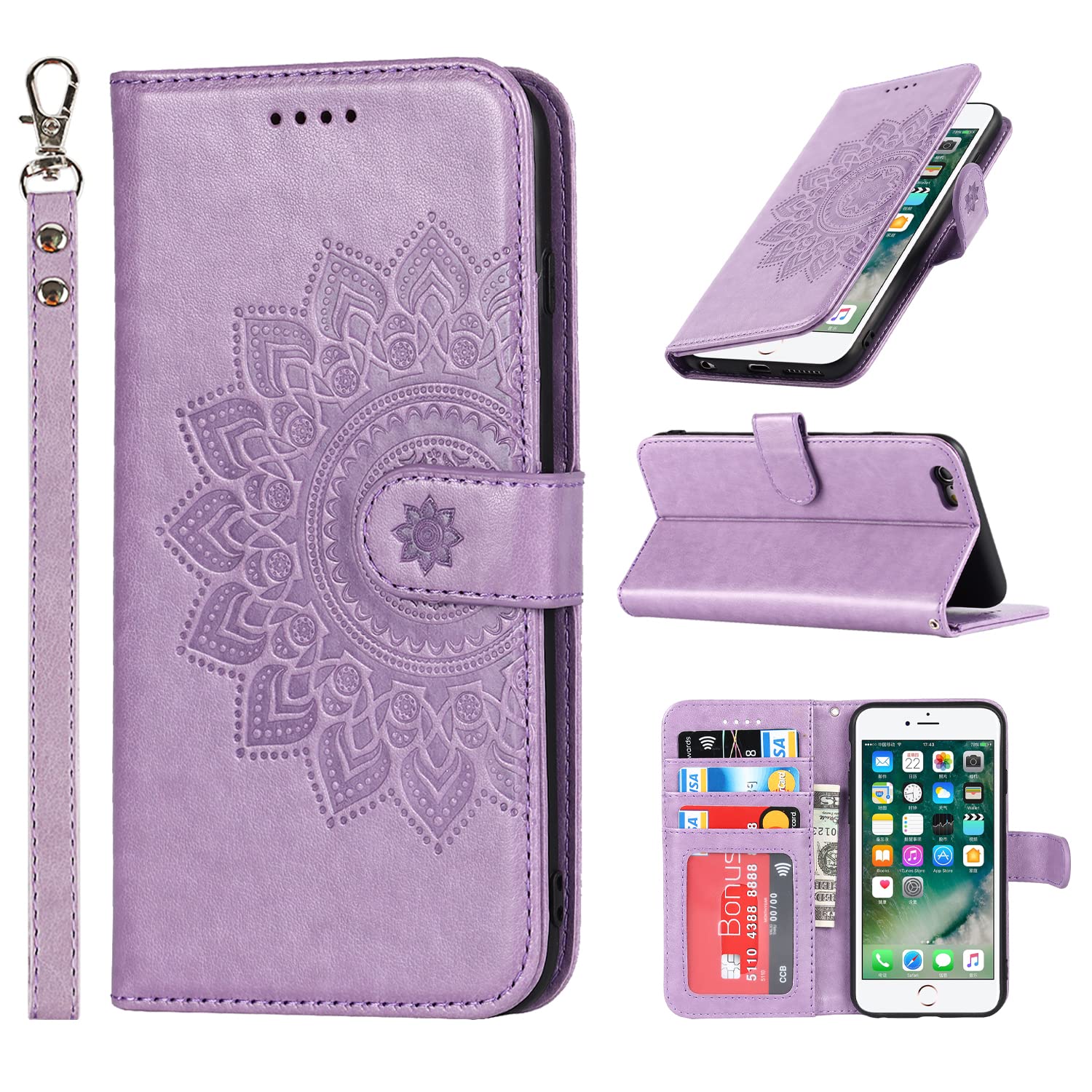ELTEKER Case Compatible with iPhone 7/8/SE 2020/iPhon SE 2022 5G (4.7"),PU Leather Wallet Case [Card Holder] Flip Phone Cover- Purple — image 1