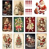 Eqimznv 30 Pcs Vintage Christmas Cards, Xmas Cards with Stickers, Santa Claus Retro HolidayCards, Blank Christmas Postcards Greetings for Friends and Family, New Year Gift Giving, 4 X 6 Inch