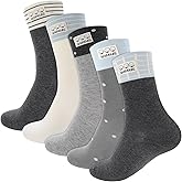 scenicamp 5 Pairs Retro Striped Crew Socks Athletic Cotton Breathable Socks for Women