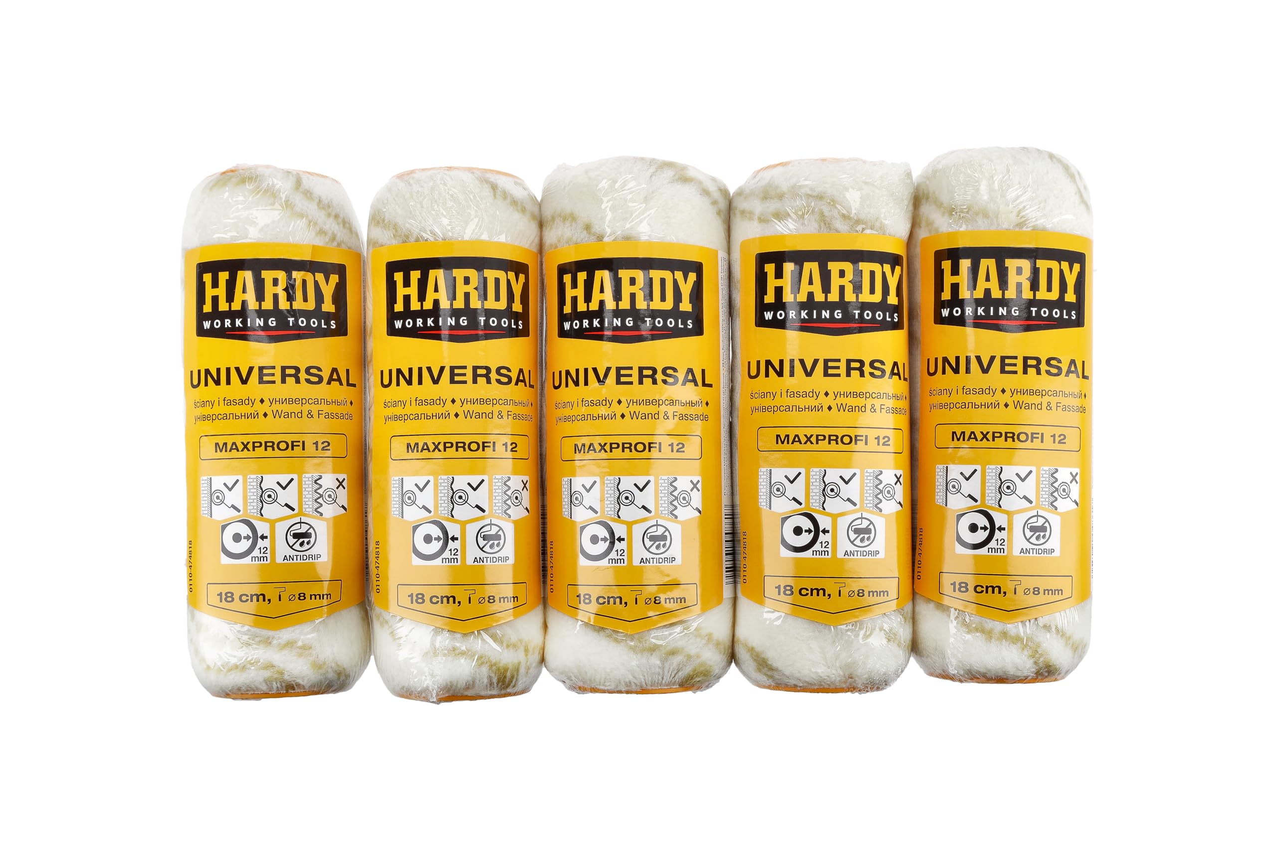 HARDY WORKING TOOLS Maxprofi A0180-57000 Paint Rollers 12 18 cm Mi 48 mm Pack of 5 Yellow 1 Litre