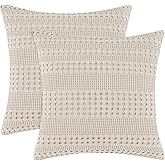 PHF 100% Cotton Waffle Weave Euro Sham Covers, 2 Pack 26" x 26" Bed Pillow Covers for Elegant Home Decor, No Filling, Luxury Aesthetic Soft Euro Pillow Cases for Bed, Oatmeal