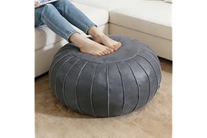Thgonwid Handmade Storage Pouf Ottoman Foot Stool - Faux Suede Round Floor Cushion 21.6"x13" for Living Room, Bedroom, Wedding Decor, Unstuffed (Deep Grey)