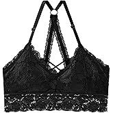 Maiclaice Women Lace Plunge Bralettes No Underwire Padded Bra