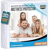 Utopia Bedding Waterproof Mattress Protector King Size, Premium 200 GSM Terry Mattress Cover, Soft & Breathable Bed Cover, Fitted Sheet Style with Stretchable Deep Pockets 17" (White)