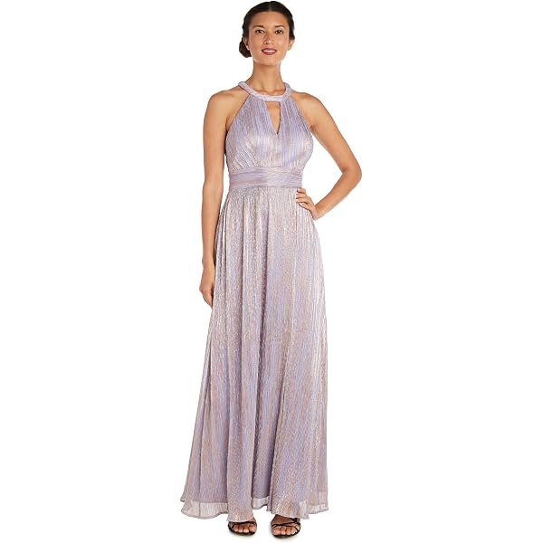 Amazon.com: R&M Richards Women's Halter Neck Maxi Dress - Evening Gown W/ Beaded Waistband & Front Slit