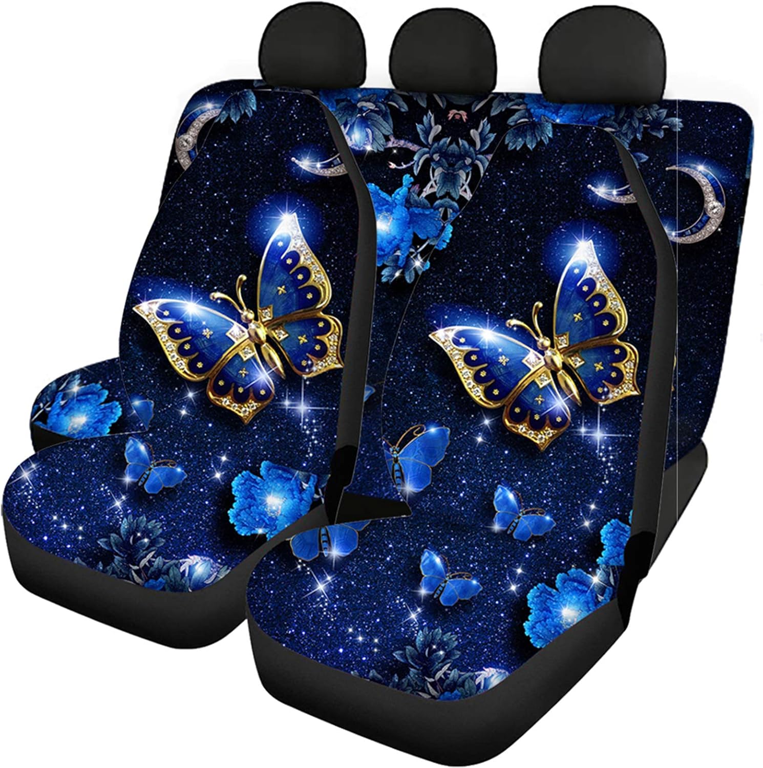 Goyentu Blue Butterfly Car Seat Covers for Front Rear Seats Full Set