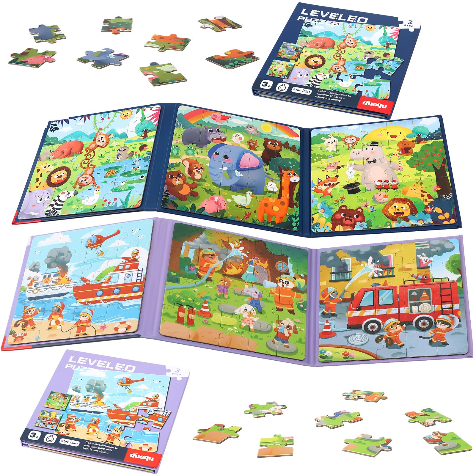 GSrenyu 2 Pcs 3-in-1 Magnetic Puzzles for Toddlers, Toddler Jigsaw for 3-6 Year Old Baby, 16-20-25 pieces Learning Magnet Puzzles, Travel Games for Kids 3 4 5 6 Years Old Boys and Girls