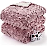 CAROMIO Electric Blanket Queen Size Dual Control - Thick Tufted Sherpa Heated Blanket Queen with 10 Heat Levels and 10 Time Settings, ETL Certified Fast Heating Blanket Queen Size 84"×90", Dusty Pink