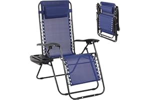DKELINCS Zero Gravity Chairs Patio Lounge Chairs Outdoor Beach Chair with Pillow and Cup Holder, Adjustable Folding Reclining Lawn Chair Pool Chairs for Outdoor Pool Side Camping Yard Beach (1, Blue)