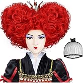 ANOGOL Hair Cap+ Red Heart Bun Beehive Wigs for Red Queen Wig Women Prestyled Short Curly Red Wigs for Anime Synthetic Hair for Heart Queen Costume Cosplay Movie Halloween Party