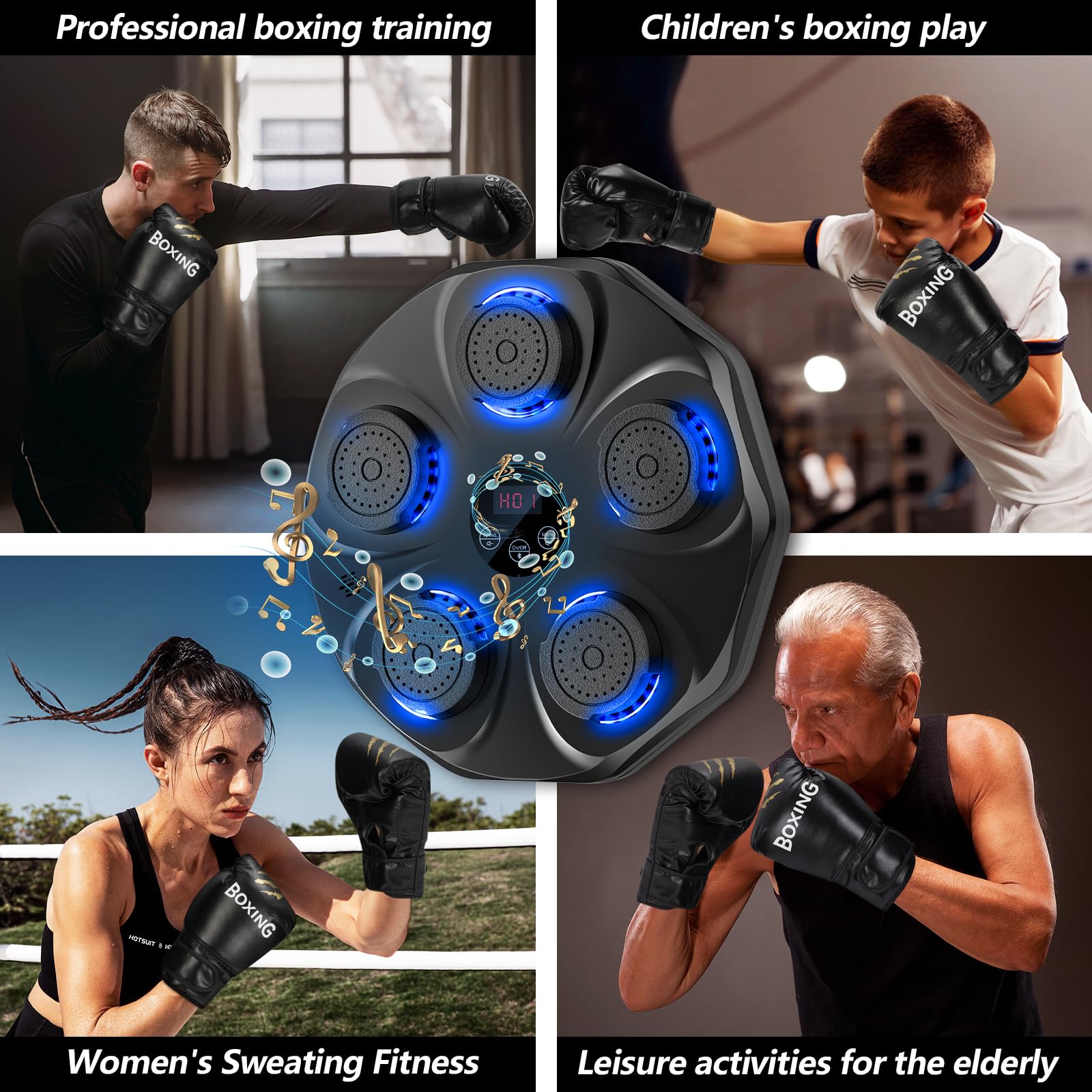 Music Boxing Machine, Interactive Punching Trainer with Boxing Gloves, Large Size Wall Mounted Electronic Boxing Target for Adults Kids, 9 Modes & 9 Speeds