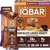 IQBAR Clean High Protein Bars, Low Sugar Snack, Chocolate Variety 12ct | 12g Plant Protein, 9g Fiber, 1g Sugar | GLP-1 &amp; Keto Friendly | Vegan, Gluten Free, Dairy Free, Non-GMO, Kosher
