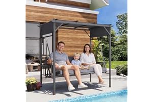 AECOJOY 2-in-1 Convertible Porch Swing Bed 3 Seat, Outdoor Patio Metal Pergola Swing Bench with Hanging Cloud Hammock Chair, 