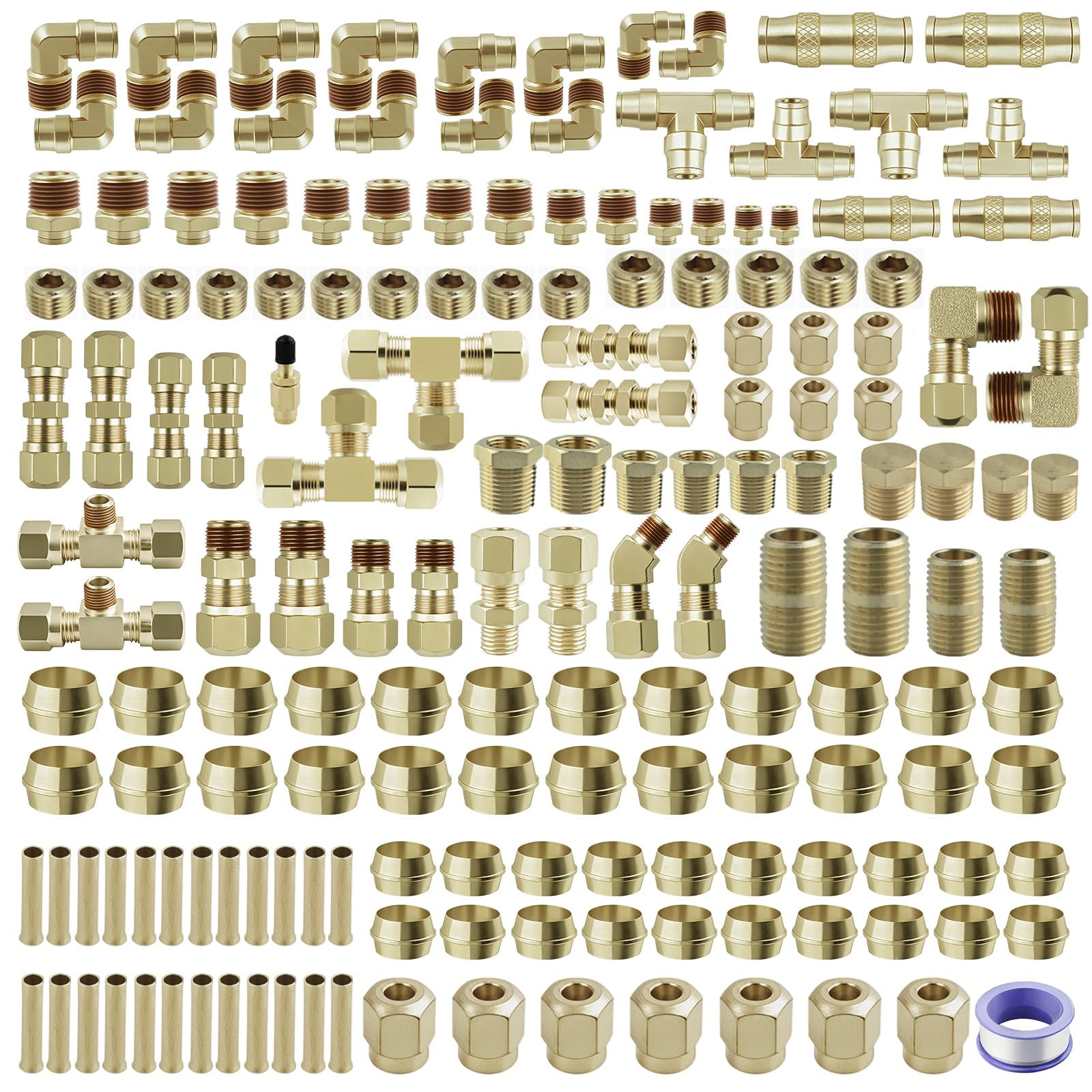 Photo 1 of 170Pcs DOT Air Brake Line Fittings & Brass Air Nylon Tube Compression Fittings Assortment Kits,1/4" 1/8" 3/8" 1/2" NPT Push To Connect Fittings Quick Connect Air Hose Fittings for Truck or Air System