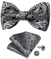 DiBanGu Black Grey Bow Ties for Men Paisley Self