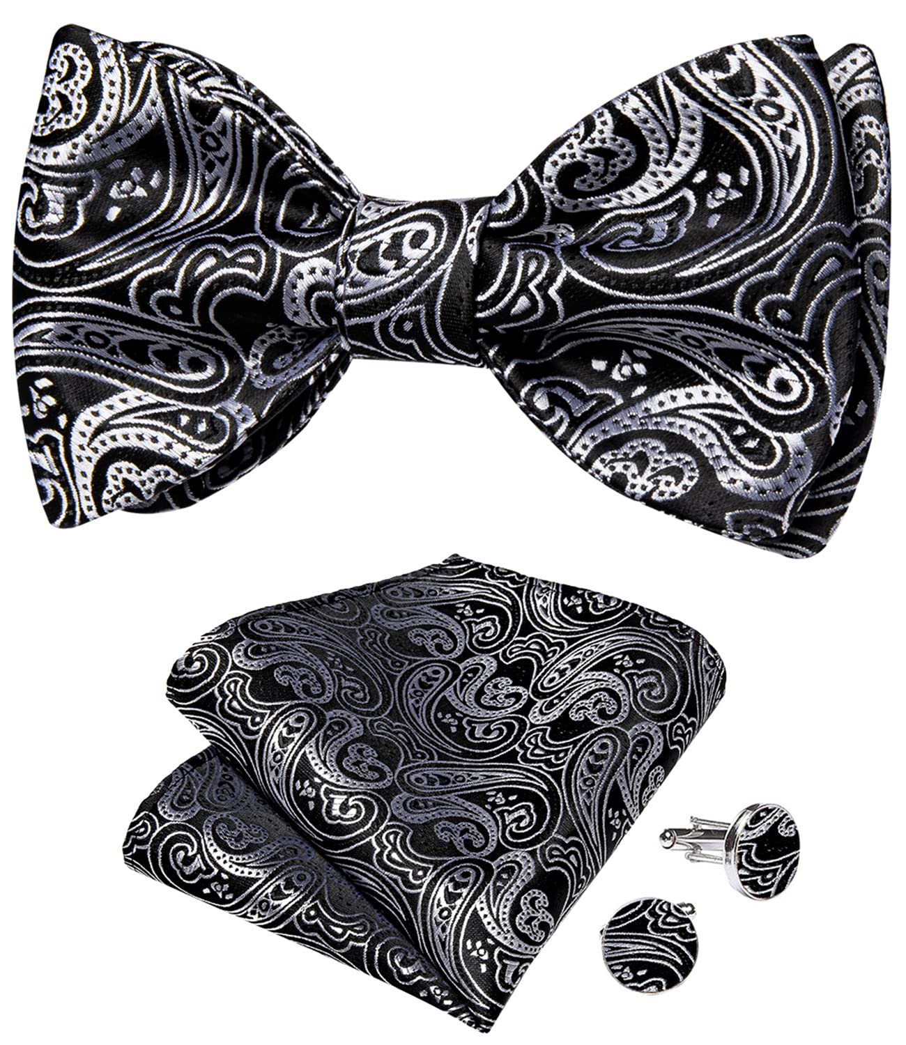 DiBanGu Black Grey Bow Ties for Men Paisley Self