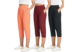 Real Essentials 3 Pack: Women's Ribbed Capri Jogger Lounge Sweatpants with Pockets Yoga Workout (Available in Plus Size)