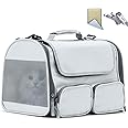 FUKUMARU Cat Carrier, Soft-Sided Pet Carriers for Small Dogs and Medium Cats Under 12lb, Travel Cat Bag with Double-Sided Cushion and 4 Storage Bags, Portable and Washable，Grey S