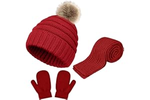 Hicdaw Kids Winter Hats Gloves Scarf Set Baby Mittens Gloves with Pompom Baby Winter Hat Toddler Beanie Hat for Boy Girl