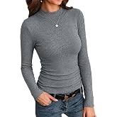 Zeagoo Womens Long Sleeve Shirts Mock Neck Ribbed Top Slim Fit Basic Tee | Going Out Tops, Basic Tight Shirts, Fitted Undershirts, Lightweight Layering, Women Work Clothes, Fall Fashion Outfits