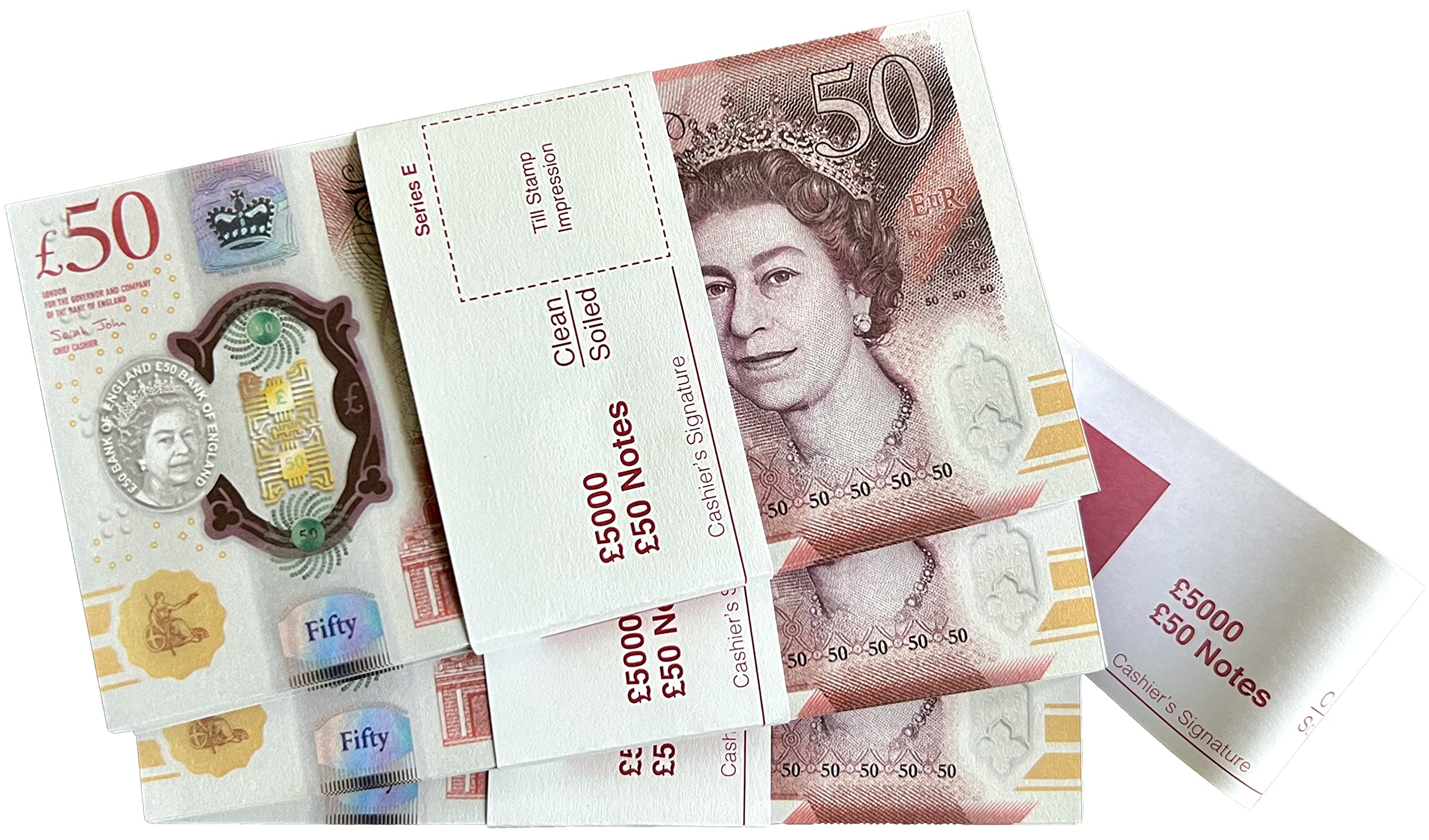 BIG SCREEN STACKS | £15,000 Prop Money Pounds 50 Fake Money | Gbp Pretend Play Money Bank Notes x 300 | Extra Bank Strap | Uk Company | Movies, Play, Casino money, Photo Booth prop