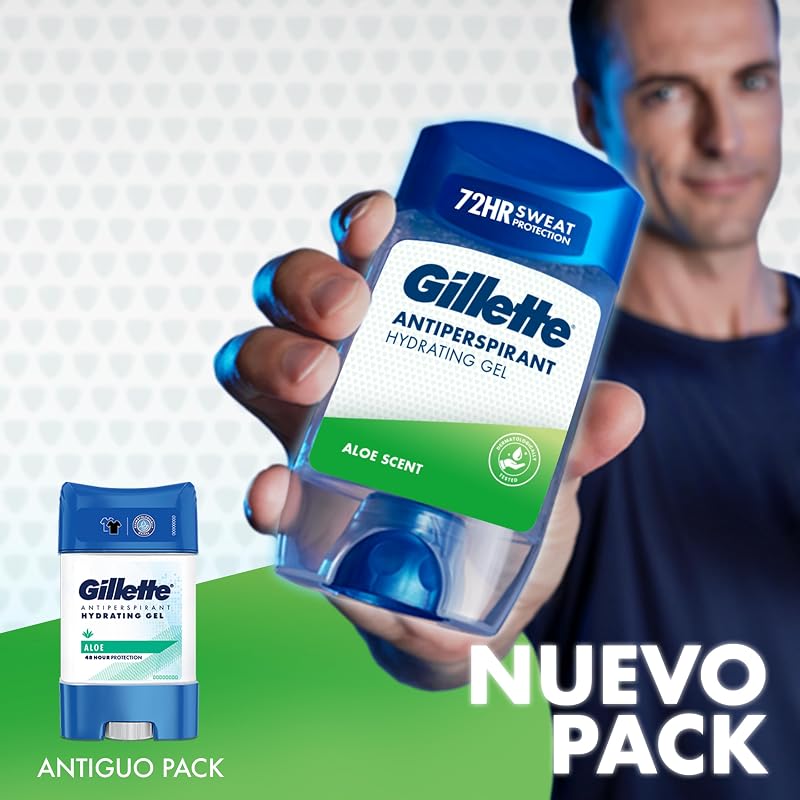Gel desodorante antitranspirante gillette hydra aloe para homens, 70 ml x 6