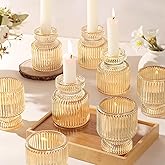 DARJEN 12 Pcs Glass Candlestick Holders- Gold Taper Candlestick Holders Tealight Votive Candle Holders for Table Centerpieces, Wedding, Dinner Party, Home Decor