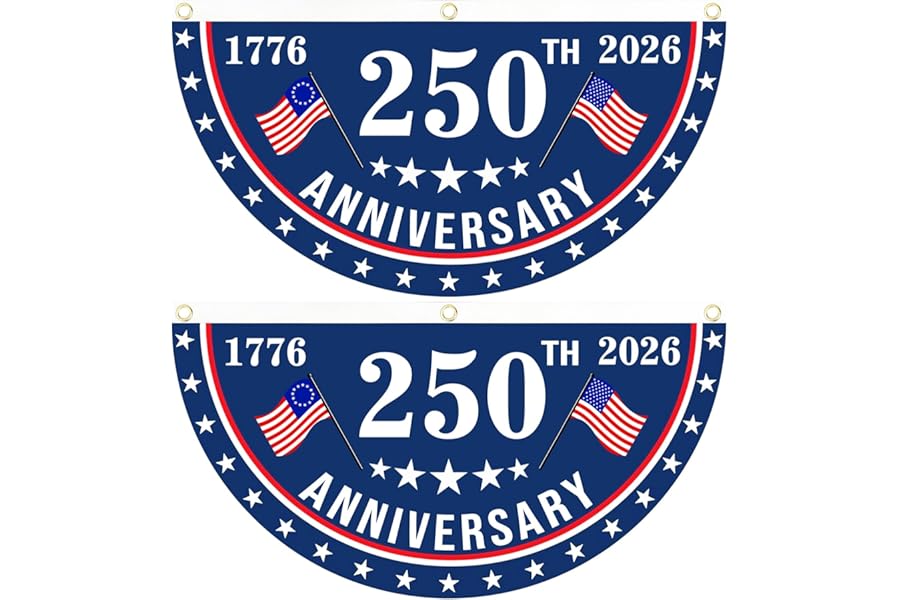 2PCS USA Anniversary 250th Flag, 1.5X3 FT Anniversary Fan Flags, Yard Signs Hanging Decor for Outdoor, Front Door, Porch, Welcome Backdrop with Brass Grommets (Style 1)