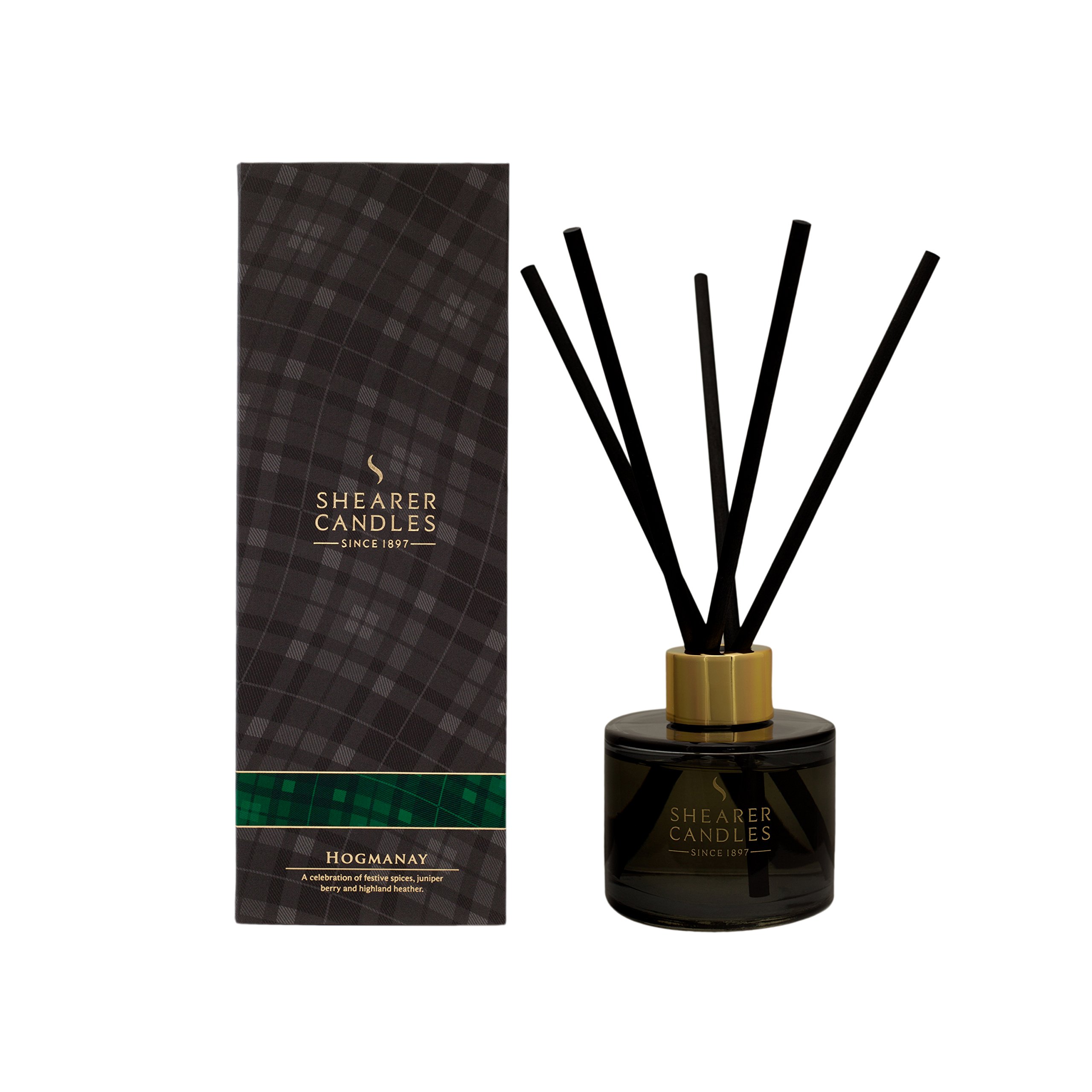 Shearer Candles Hogmanay Scented Diffuser in Tartan Gift Box-Black, One Size
