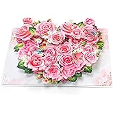 CUT POPUP.COM Valentines Day Card, Anniversary Card Pop Up, Valentines Day, Wedding, Engagement, 3D Greeting Card (Pink Rose-Heart Shape)