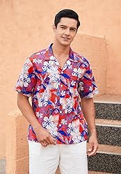 Mens Hawaiian Casual Shirts Short Sleeve Button