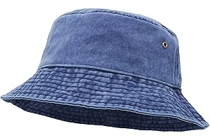 ULTRAKEY Bucket Hat, Wide Brim Washed Denim Cotton Outdoor Sun Hat Flat Top Cap for Fishing Hiking Beach Sports