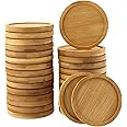 PINGEUI 30 Pack 3 Inch Round Bamboo Coasters, Natural Wooden Drink Coasters, Round Bamboo Saucer Decorative Succulent Tray for Cups, Outdoor and Indoor Plant Pots