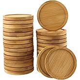 PINGEUI 30 Pack 3 Inch Round Bamboo Coasters, Natural Wooden Drink Coasters, Round Bamboo Saucer Decorative Succulent Tray for Cups, Outdoor and Indoor Plant Pots