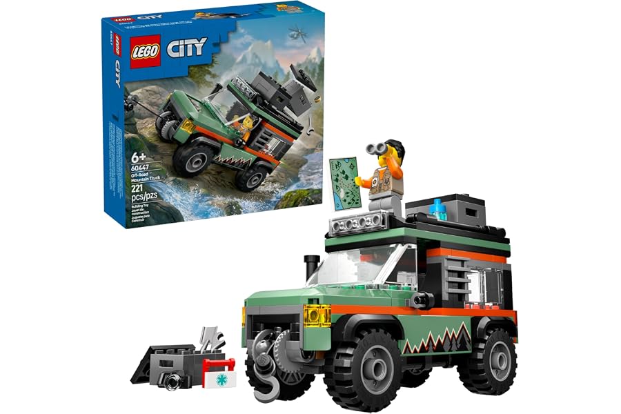 LEGO City Off-Road 4x4 Mountain Truck Toy - Building Toy Set for Kids, Boys and Girls, Ages 6+ - Fun Gift Idea for Birthdays and Holidays - with Adventurer Minifigure and Accessories - 60447