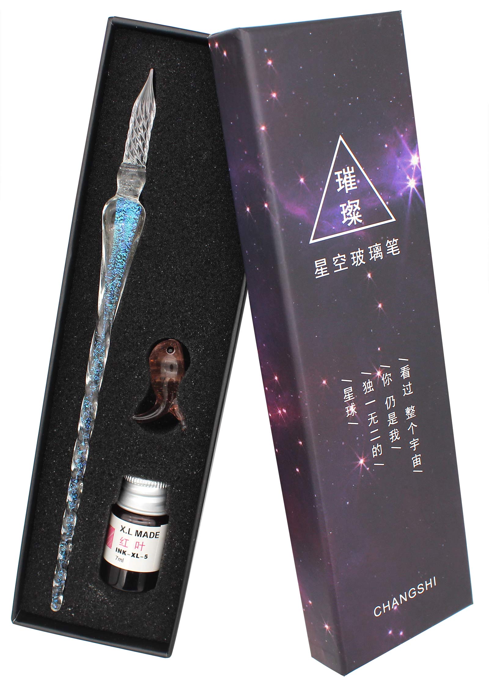 Gullor Glass Dip Pen, Rainbow Crystal Pen with Colorful Calligraphy Ink (Multicolor(Style D))