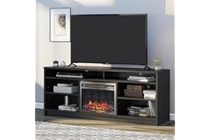 Ameriwood Home Hendrix 65" TV Stand with Electric Fireplace Insert and 6 Shelves, Black Oak