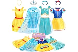 Kids Princess Dress Up Clothes for Little Girls, BIBUTY Pretend Play & Dress Up Princess Costume Set with Princess Dresses Crown Cape for Little Girls, Princess Toys Gifts for 3-6 Toddler Little Girls