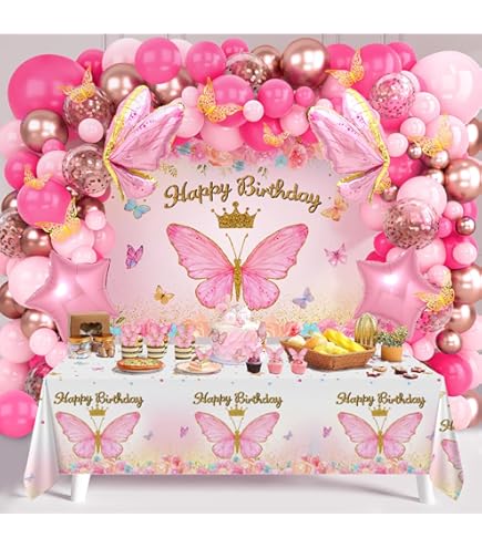 Four Ever A Princess 4th Birthday Decorations - Pink Gold Backdrop & Balloons Arch Kit