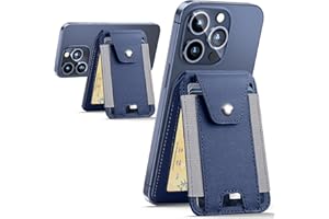 HiWe for Magsafe Wallet Stand - Magnetic Card Holder for iPhone 15/14/13/12 Series, ID Window, 3 Card Slots, Fit 8 Cards, RFID Blocking, Vegan Leather, Navy Blue