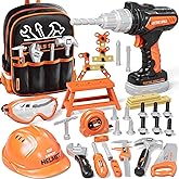 KidBloom Kids Tool Set with Backpack, 50 PCS Construction Toys with Electric Toy Drill, Helmet and DIY Building Parts, Toys f