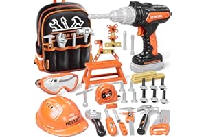 KidBloom Kids Tool Set with Backpack, 50 PCS Toddler Pretend Tools with Electronic Toy Drill, Safety Helmet & DIY Parts, Toys for 3 4 Year Old Boys