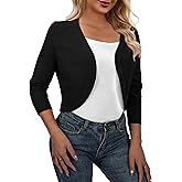 AAMILIFE Women's 3/4 Sleeve Cropped Cardigans Sweater Open Front Short Shrugs