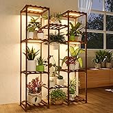 Bamworld Plant Stand with Grow Light Plant Shelf for Mutiple Pots Large Plant Holder for Living Room Patio Boho Home Decor fo