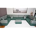 Arabic Floor Cushion, Majlis Sofa, Bench Cushion, Moroccan Sofa Set, Turkish Floor Sofa, Floor Seating, Sofa Set Living Room, Diwan Sofa (8'' Thickness Sofa, U Sofa + Ottoman, Green)
