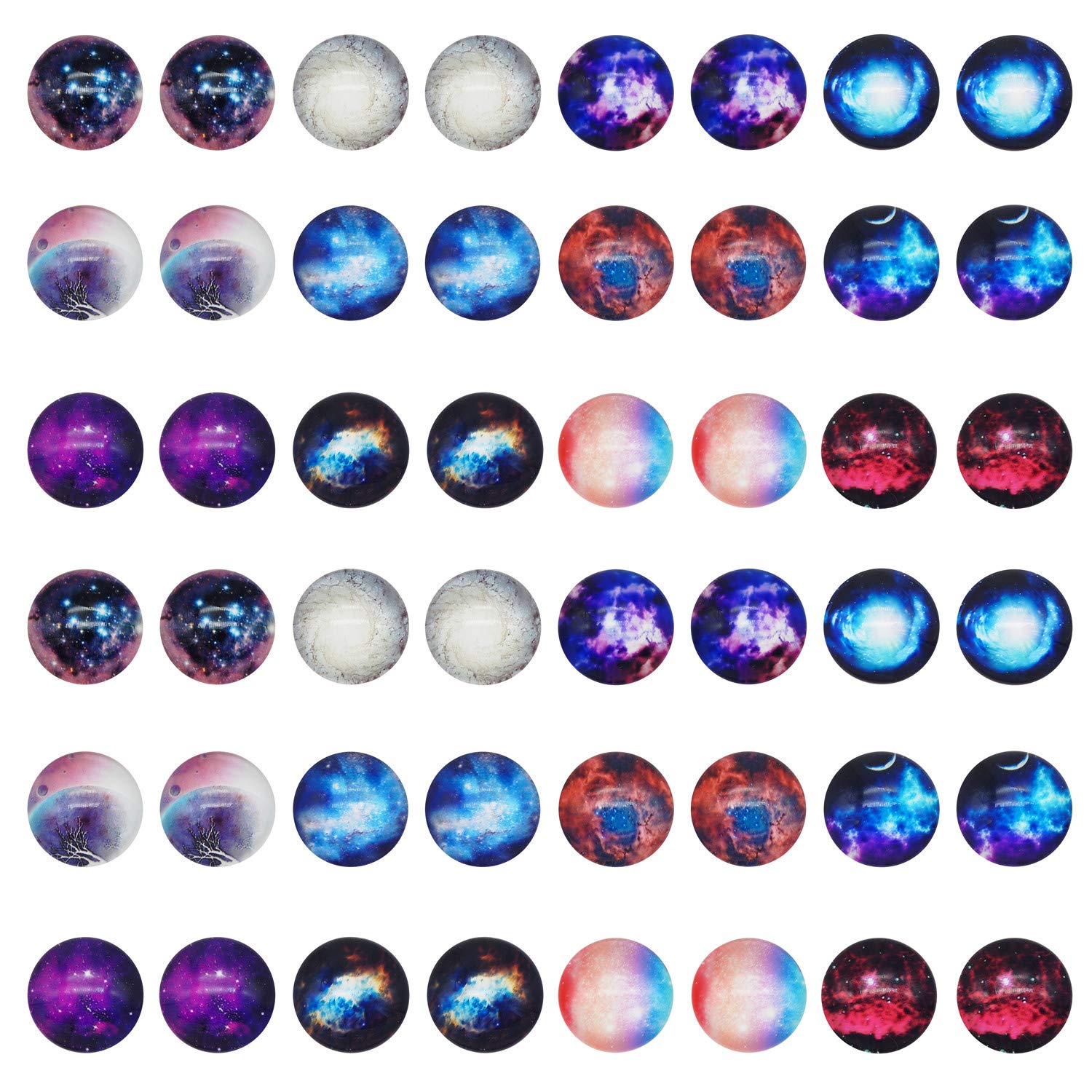 JJG 50 PCS Starry Sky Nebula Glass Dome Cabochons Half Round Flatback, 8mm Diameter, Random Color