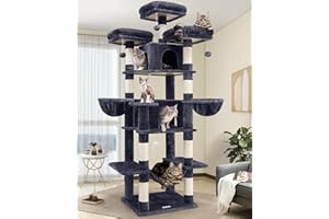 Globlazer Big Cat Tower for Indoor Cats, 80inch Cat Tower for Multiple Adult Cats XXL Cat Tree with Scratching Post, Hammock, 3 Perches, 2 Condos, 2 Hanging Basket, F80, Dark Grey