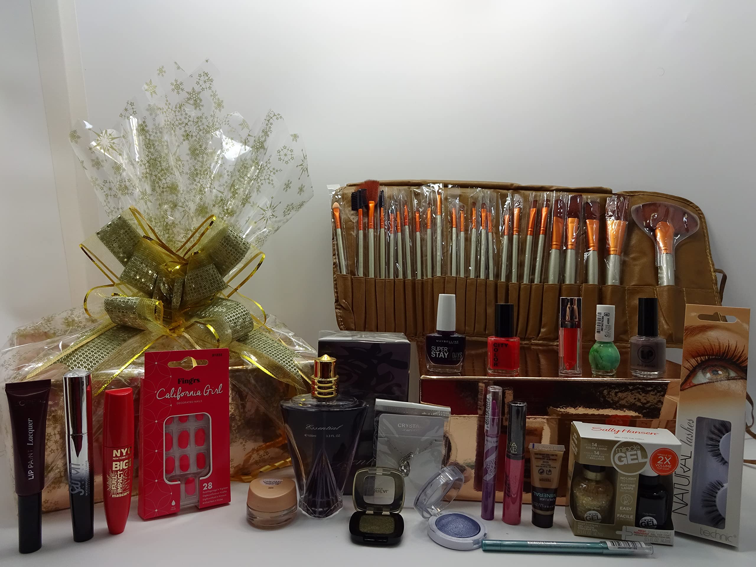 Glory Cosmetics Make Up Beauty Bundle For Women, Gift Hamper, Professional 24Pcs Kabuki Makeup Brushes, Perfume, Nail Polish, lipstick, Lip Gloss, Mascara, Eyelashes, Nails, Bundle Hamper, Rose